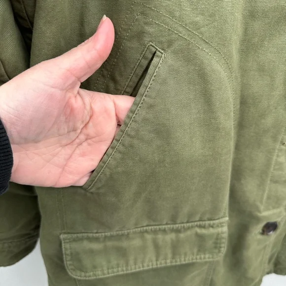 Lands' End Olive Utility Jacket with Brown Collar - Picture 4 of 15